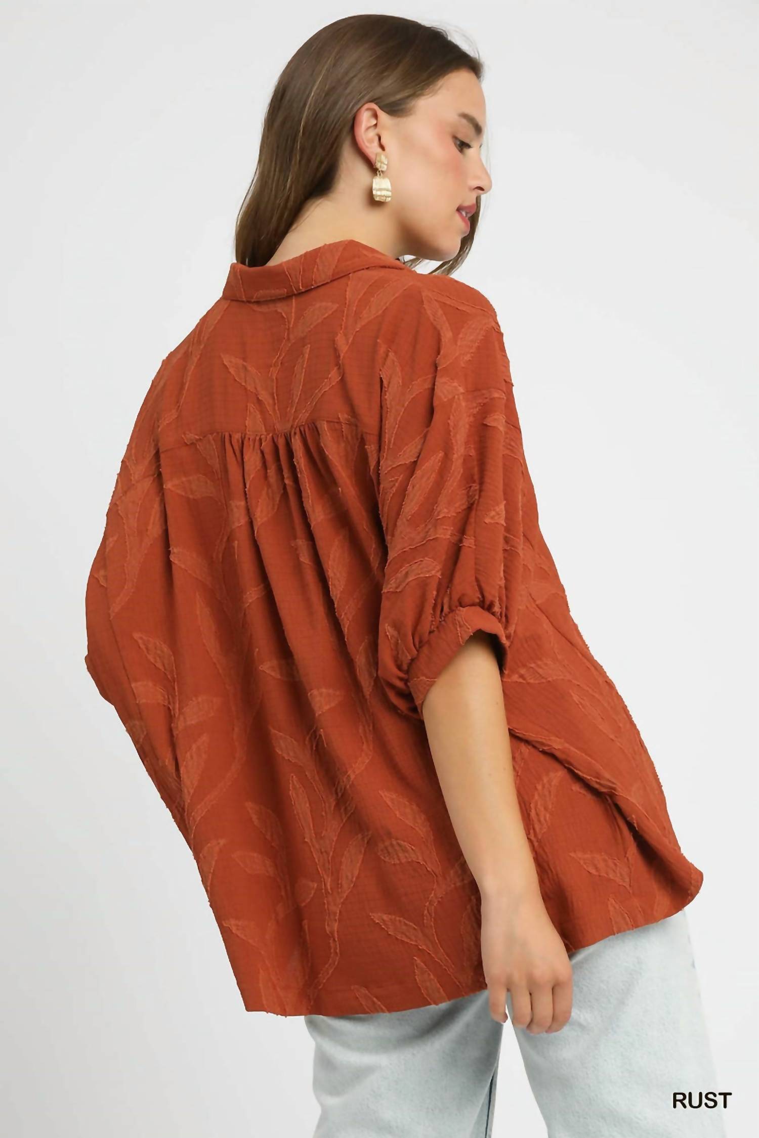 Umgee - Leafy Button Down Blouse