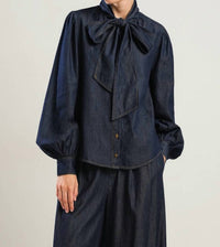 Flying Tomato - Chambray Bow Blouse
