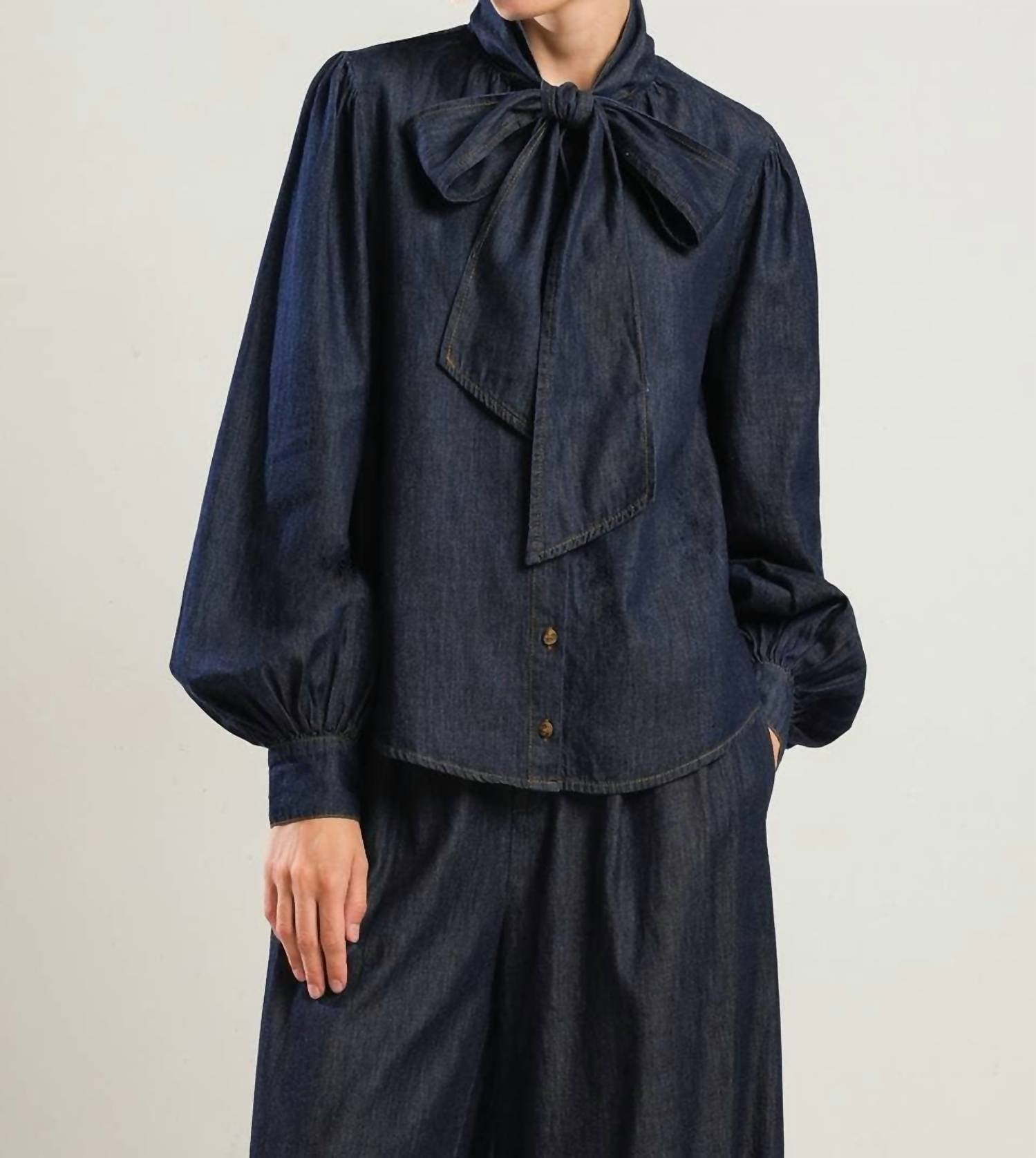 Flying Tomato - Chambray Bow Blouse