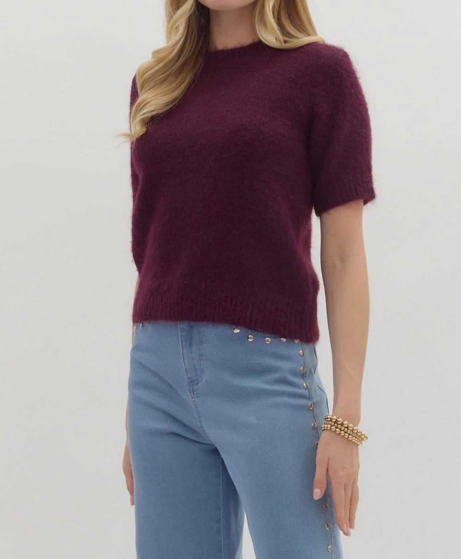 Entrousa Sophie Short Sweater in burgundy - women's t-shirt - alternate view