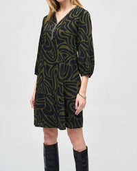 Joseph Ribkoff Abstract Print A-line Dress in black green - women's dress - detail view