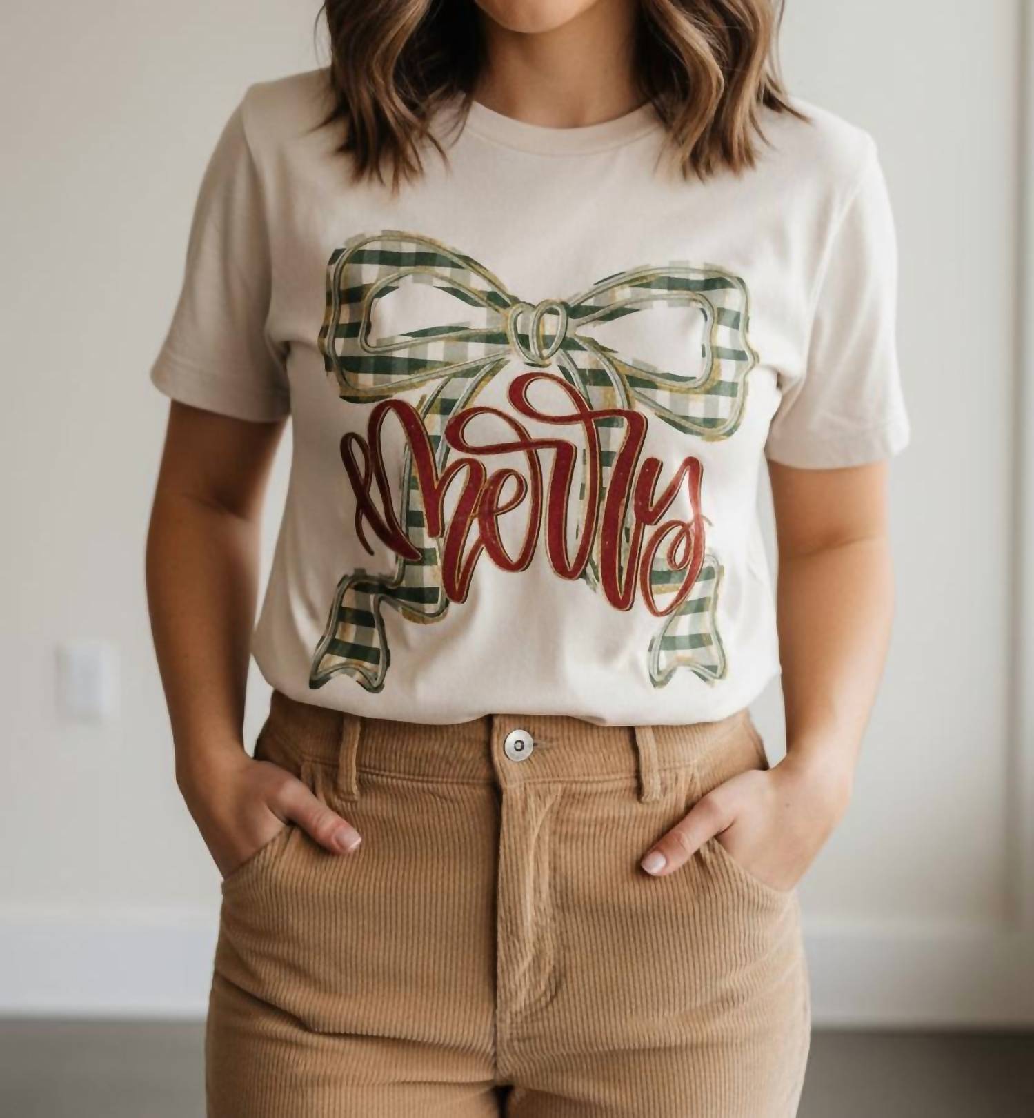 Emerlie Love - Merry Plaid Bow Graphic Tee