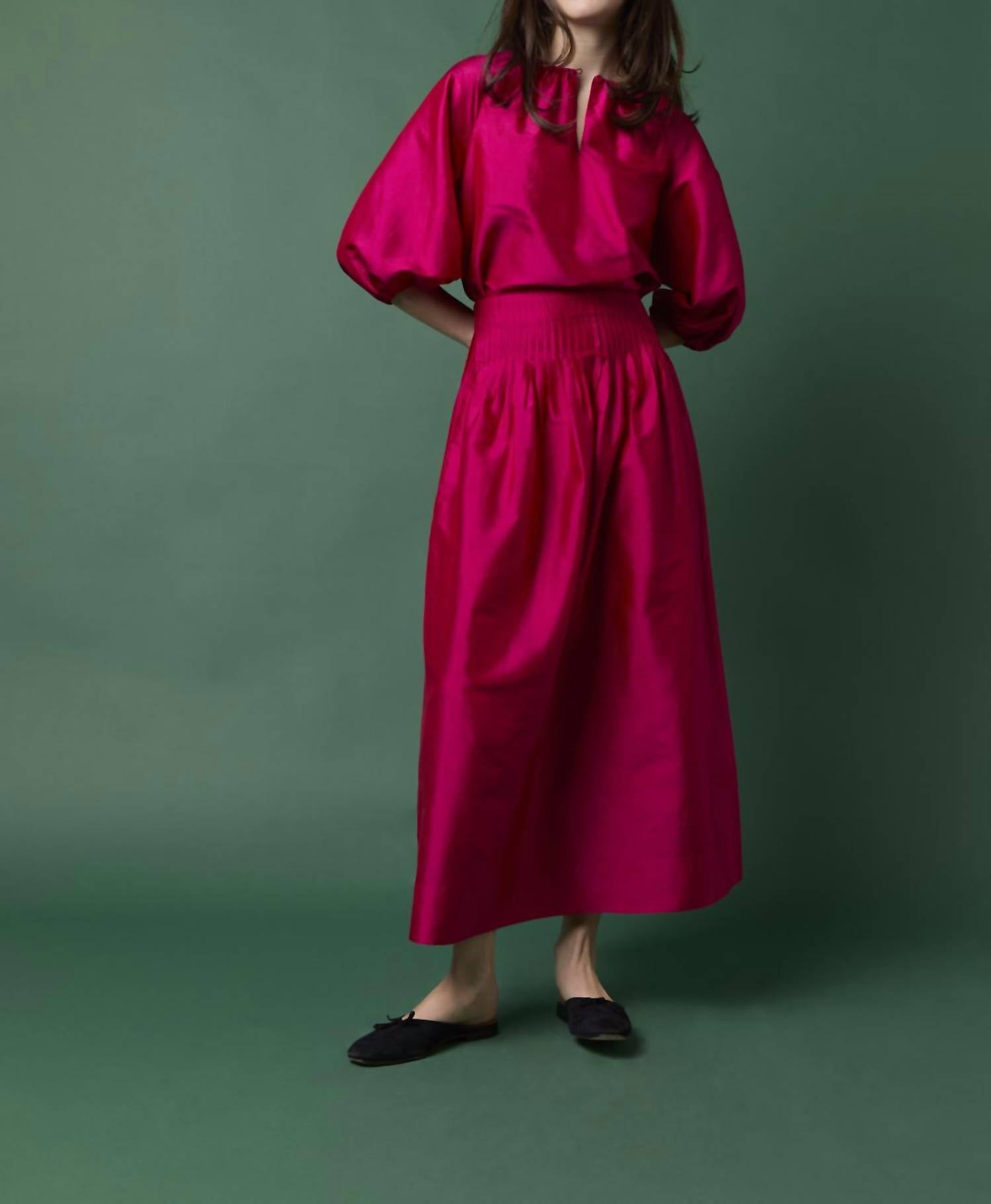 Ann Mashburn Adah Pintuck Skirt in fuchsia silk shantung - women's skirt