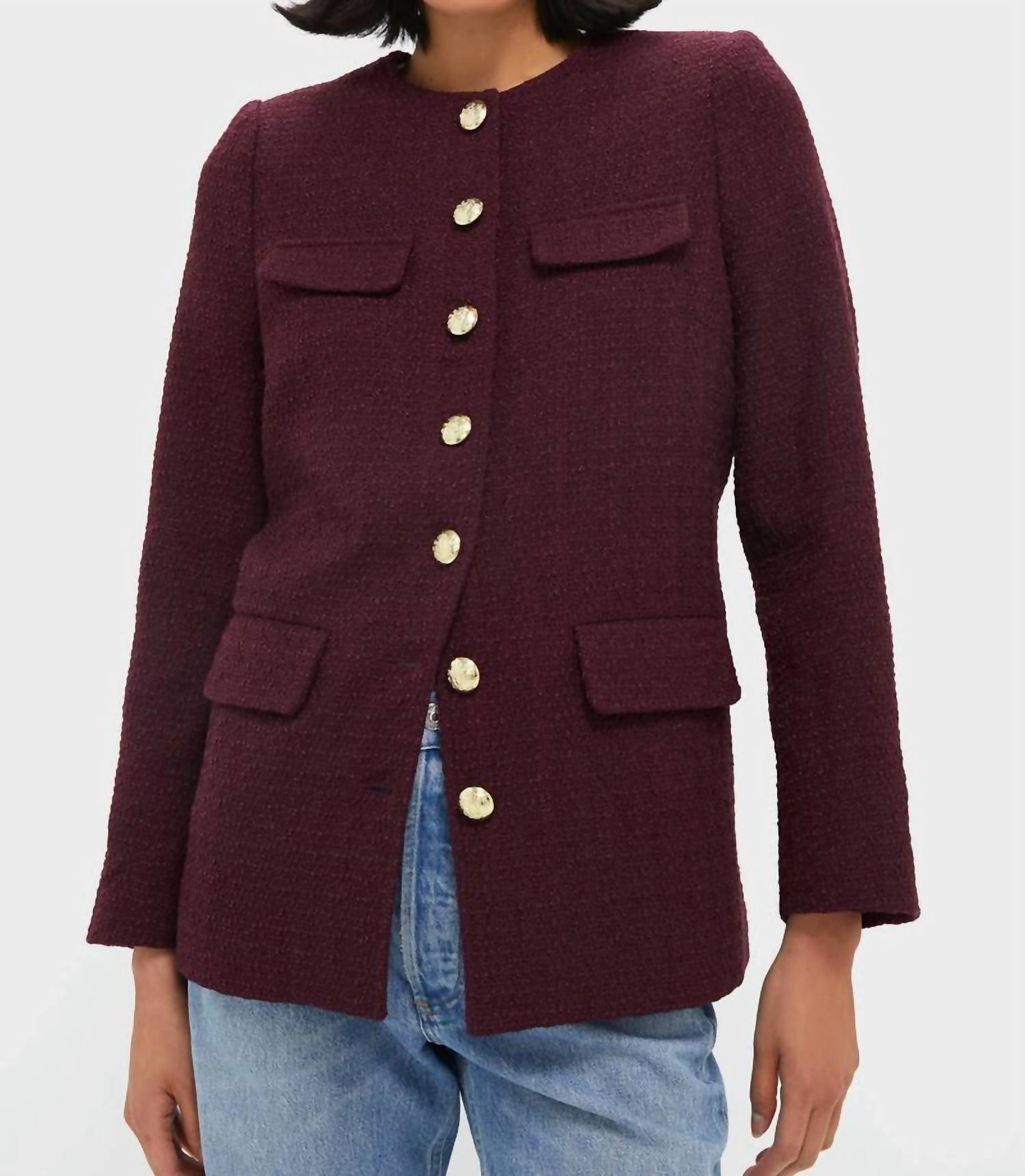 Pomander Place Button Down Long Sleeve Jacket in red - women's jacket