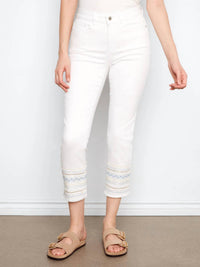CHARLIE B Embroidered Cuff Jeans in white - women's jeans - view 5