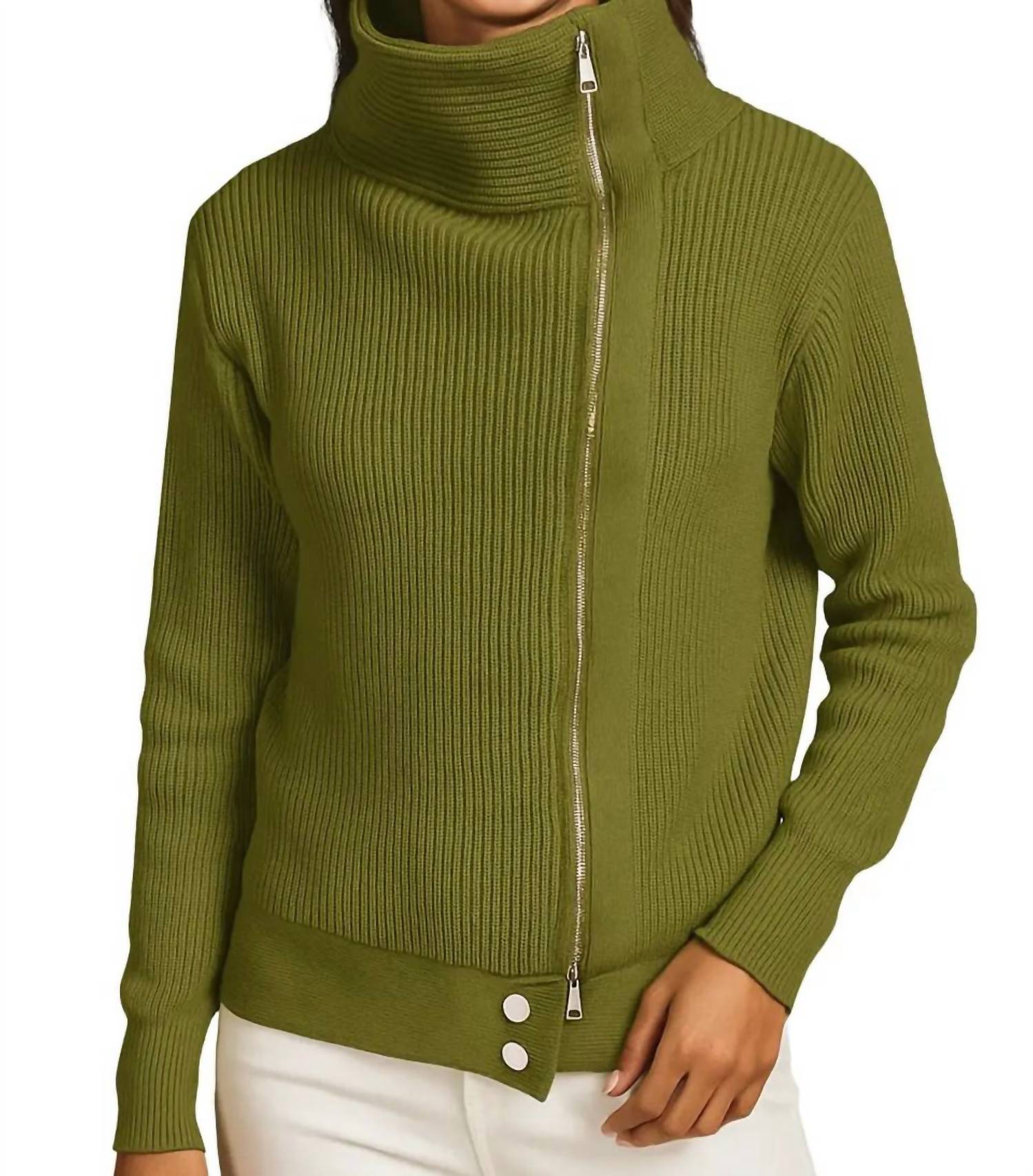 Bibi - Front Zip Up High Neck Sweater Jacket