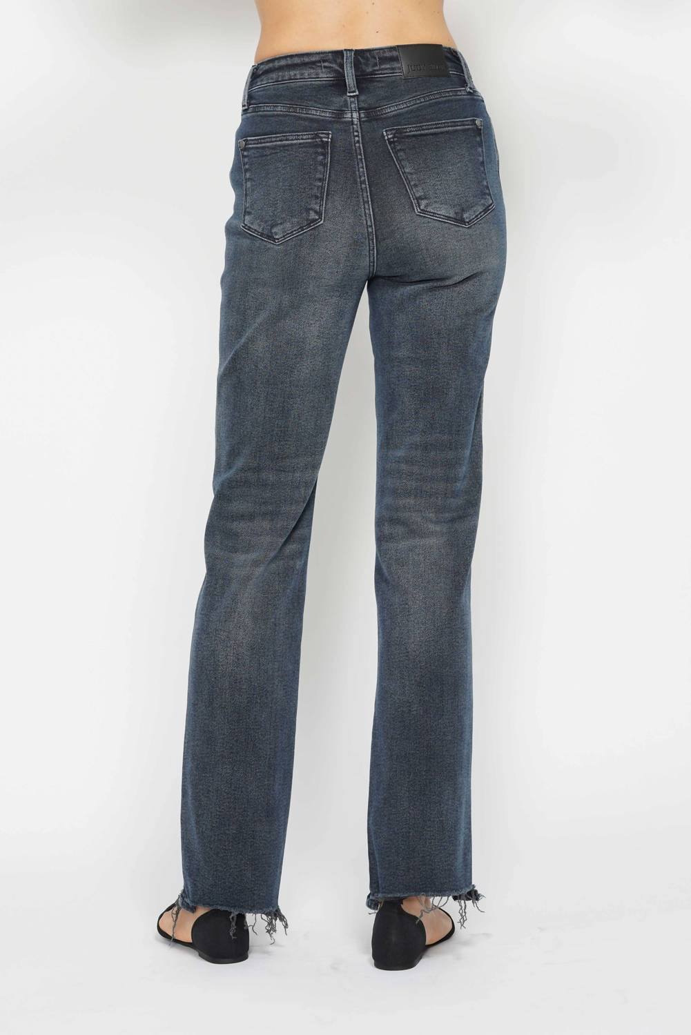 Judy Blue - High Waisted Button Fly Hem Distressed Straight Leg Jeans