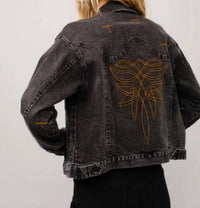 Blue B Boots Stitch Denim Jacket in black - women's jacket - detail view