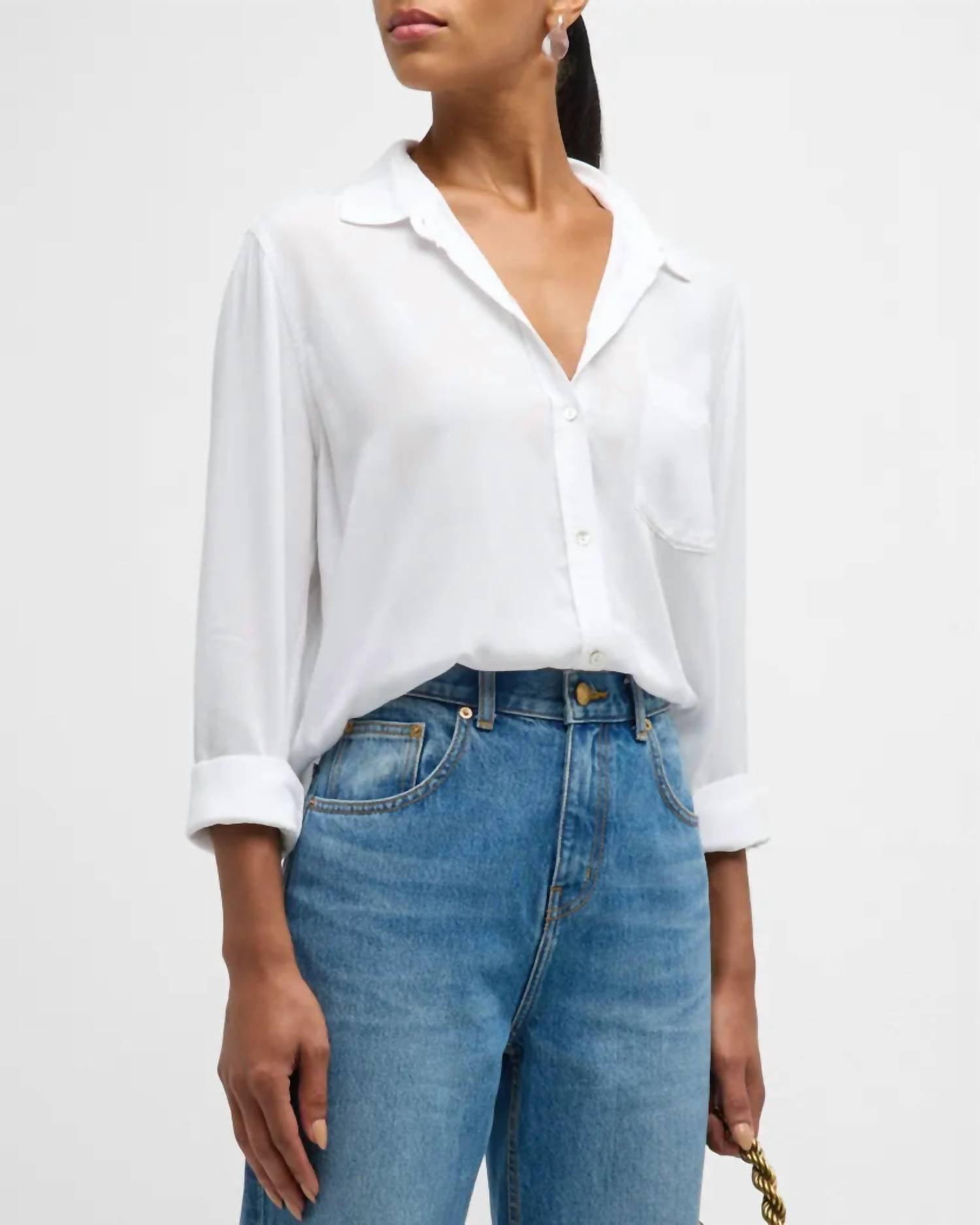 Rails Wren Button Front Shirt in white - women's long sleeve top