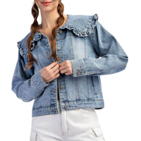 Style Usa - Mineral Washed Sailor Collar Denim Jacket