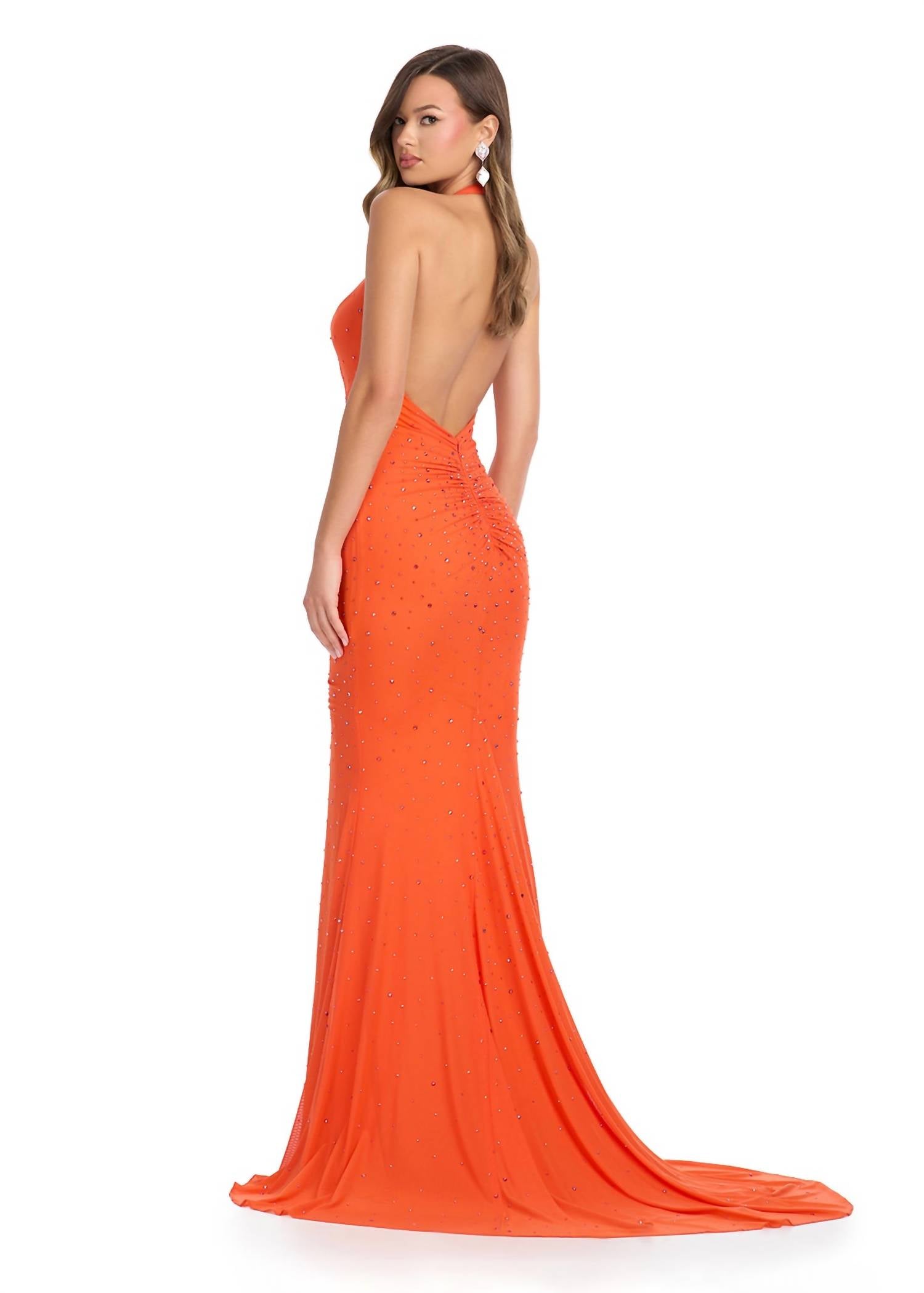 ASHLEYlauren Halter Gown With Press On Stones in orange - women's dress - alternate view