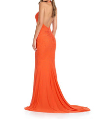 ASHLEYlauren Halter Gown With Press On Stones in orange - women's dress - detail view