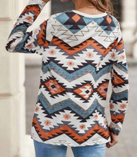 Little Daisy Closet - Multicolor Western Print V Neck Long Sleeve Top