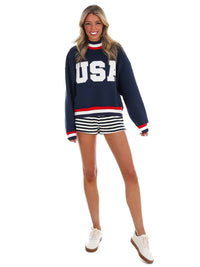 Pretty Follies - USA Letter Print Contrast Sweatshirt