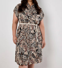 Apricot - Mixed Animal Print Shirt Midi Dress