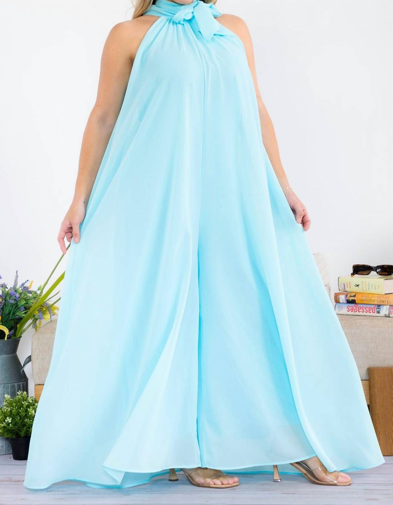 Karen T Design - Solid Color Halter Jumpsuit