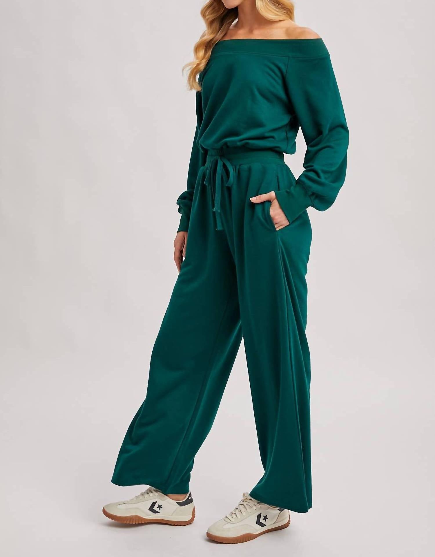 Bluivy - Wide Neck Off the Shoulder Knit Jumpsuit