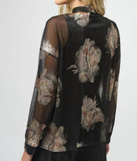 Joseph Ribkoff - Knit Foiled V-neck 3/4 Cuffed Sleeves Top
