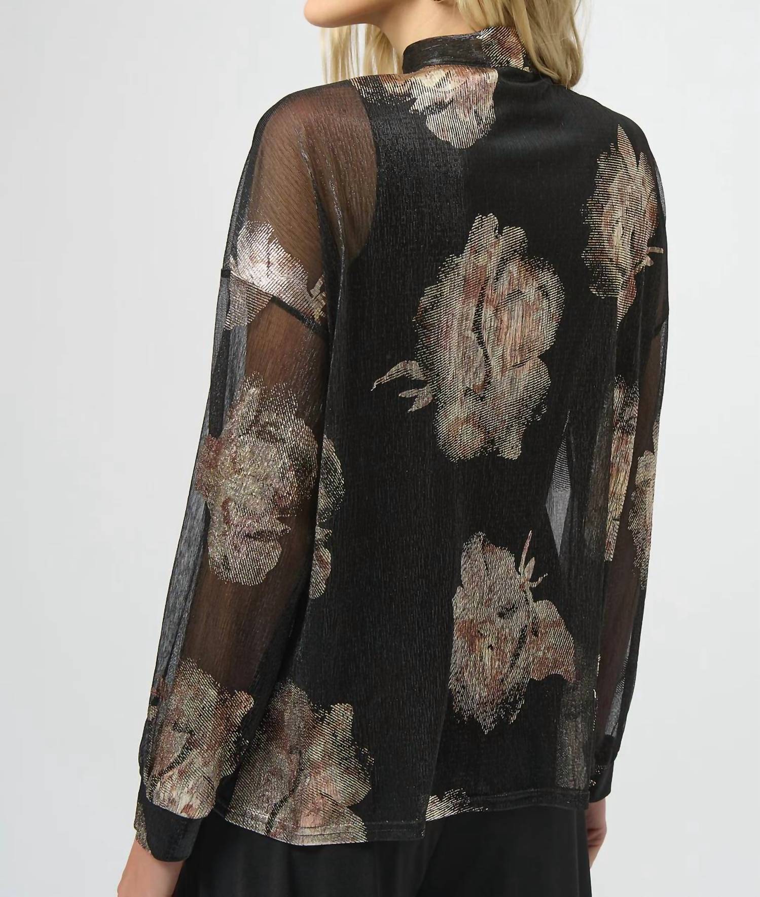Joseph Ribkoff - Knit Foiled V-neck 3/4 Cuffed Sleeves Top
