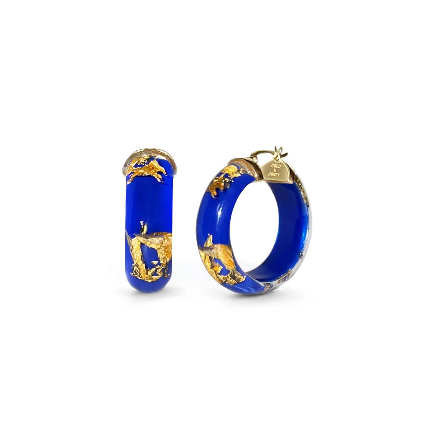 Gold & Honey - Women's Mini Leaf Lucite Hoop Earrings