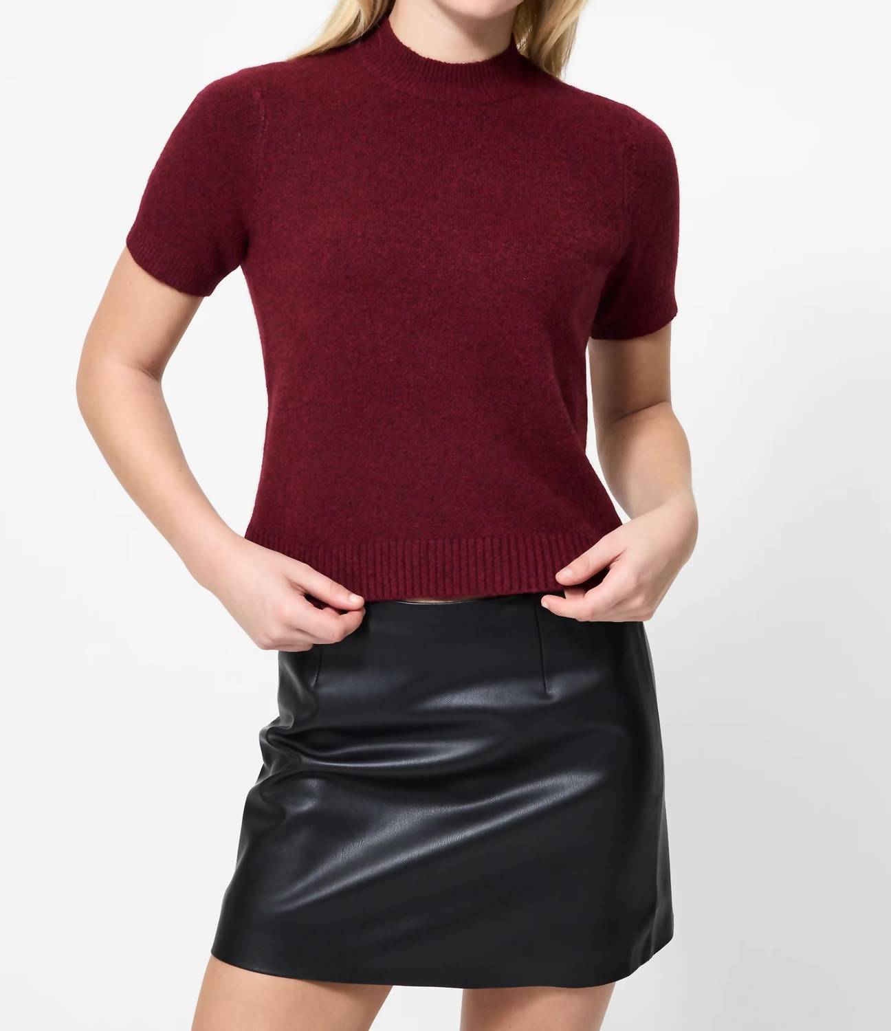 French Connection - Women's Short Sleeve Mock Neck Sweater