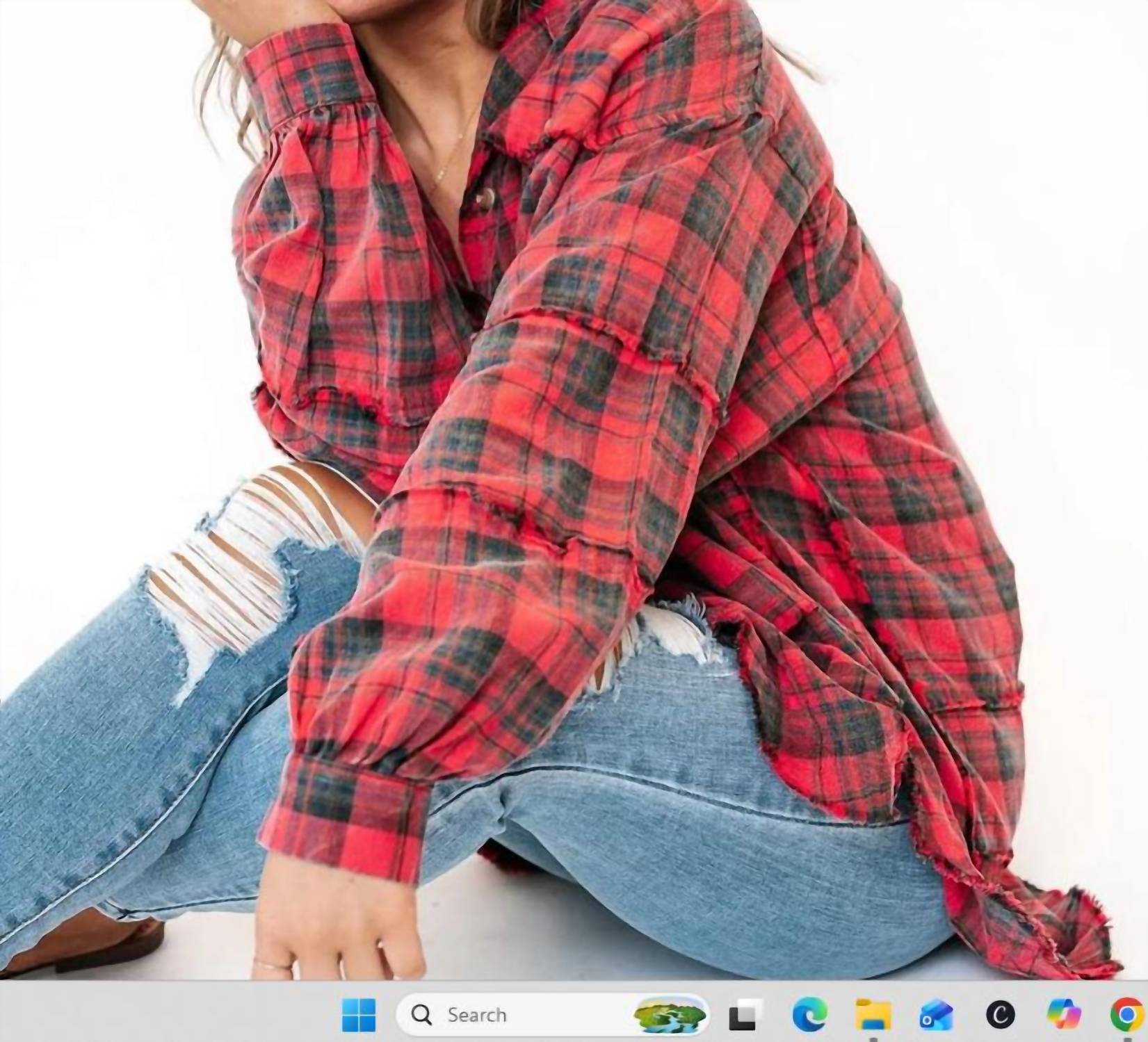 Easel Fredi Plaid Shirt in rust - women's shirt - detail view