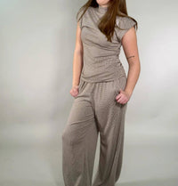 Apricot - Houndstooth Knit Wide-leg Lounge Pants