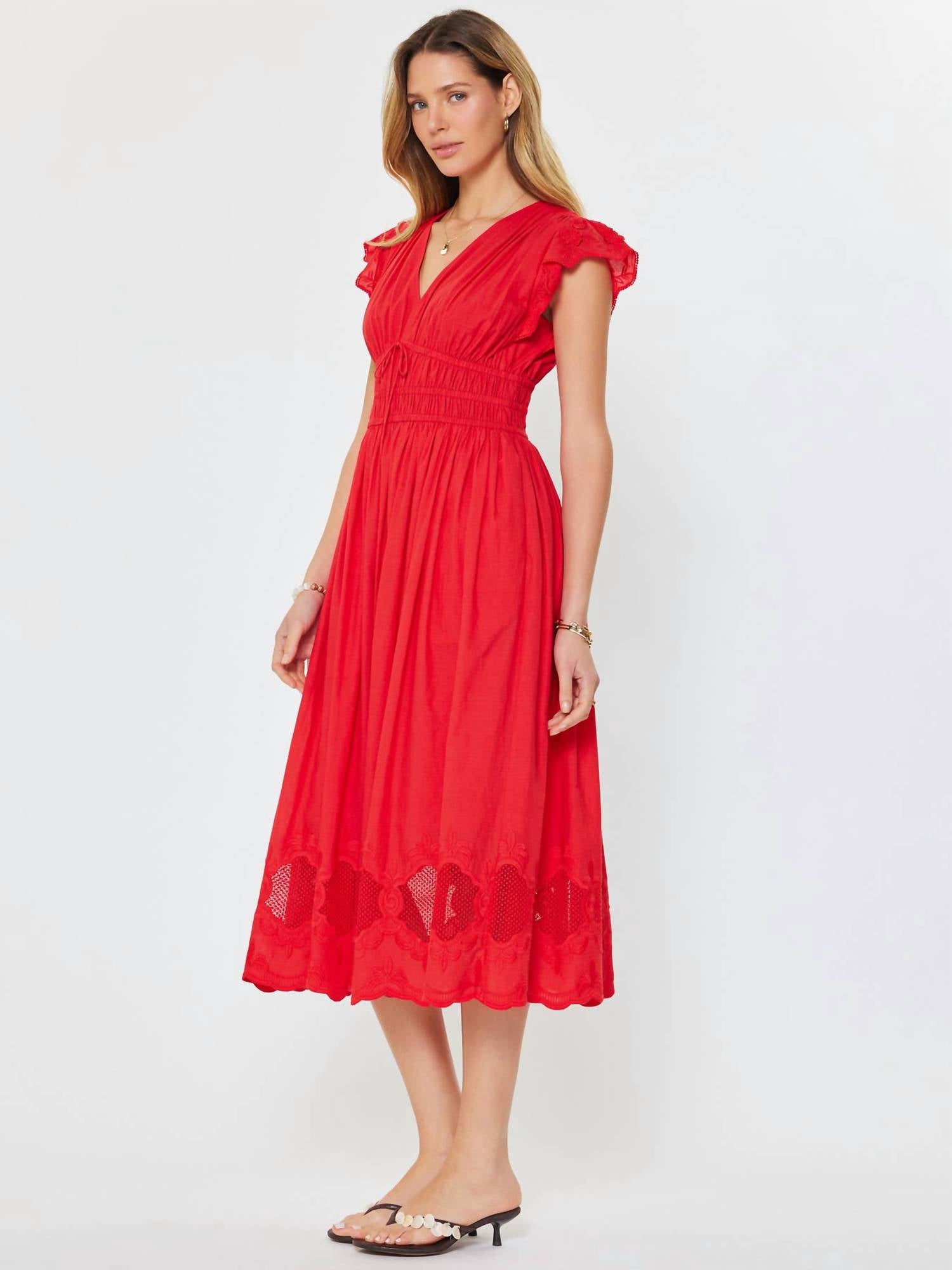 Current Air - Cherry Lane Embroidered Lace Midi Dress