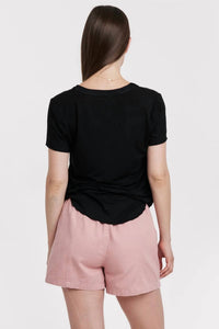 Another Love Lilo Mixed Media Short Sleeve Top in black - women's blouse - alternate view