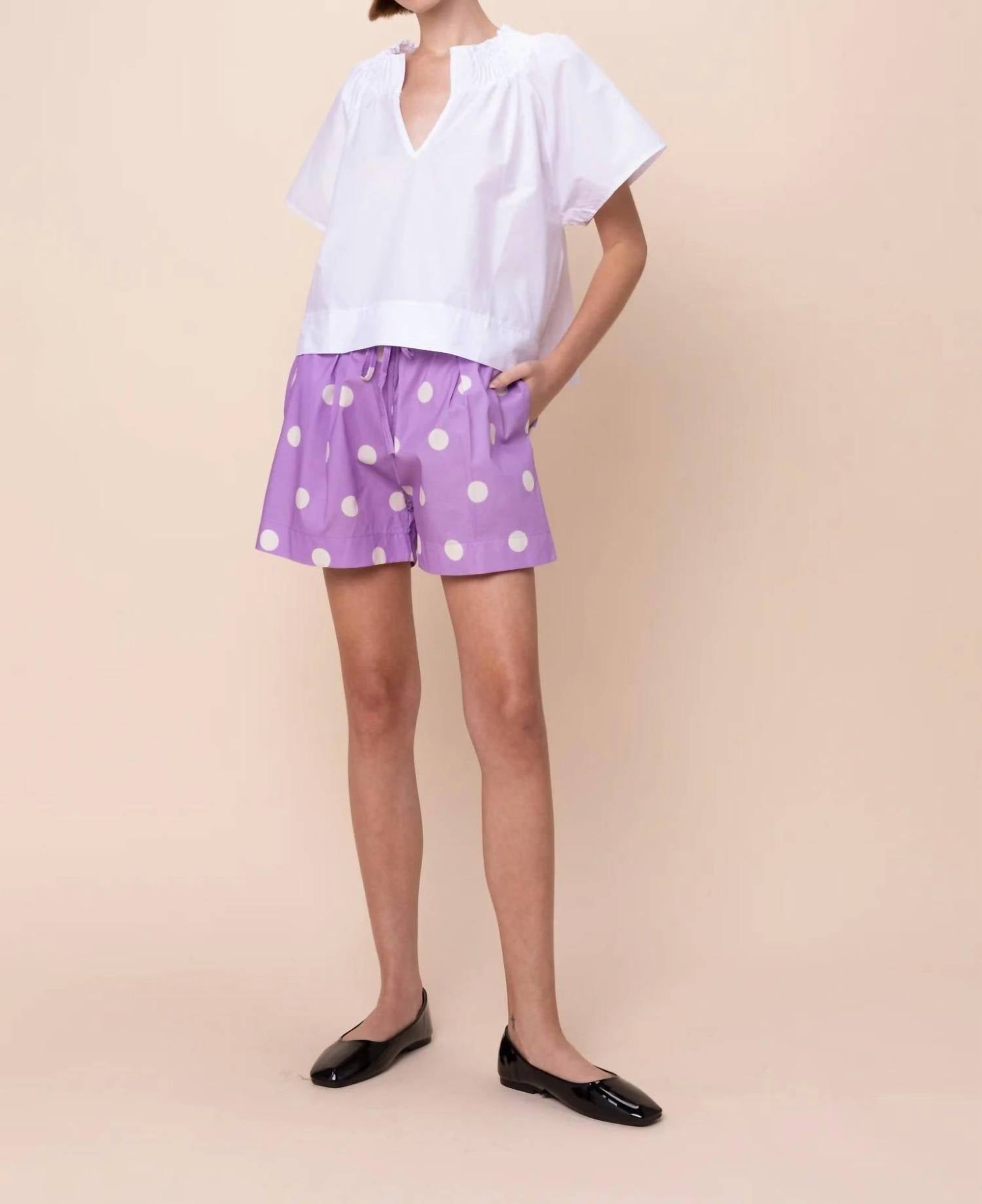 Sofia Reese Drawstring Cotton Shorts in freesia dots - women's shorts - view 5