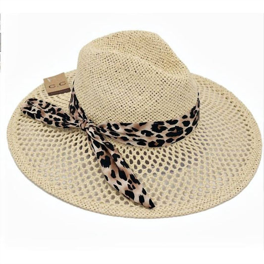 C.C Beanie - Women's Panama Sun Leopard Trim Hat