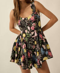 Promesa - Tropical Floral-print Tiered Sleeveless Romper