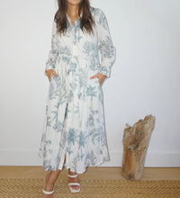 NIBI MTK Sierra Dress in faded teal palms - women's dress - alternate view