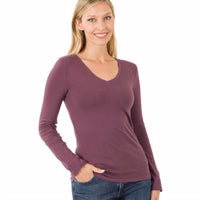 Zenana - V Neck Long Sleeve Top