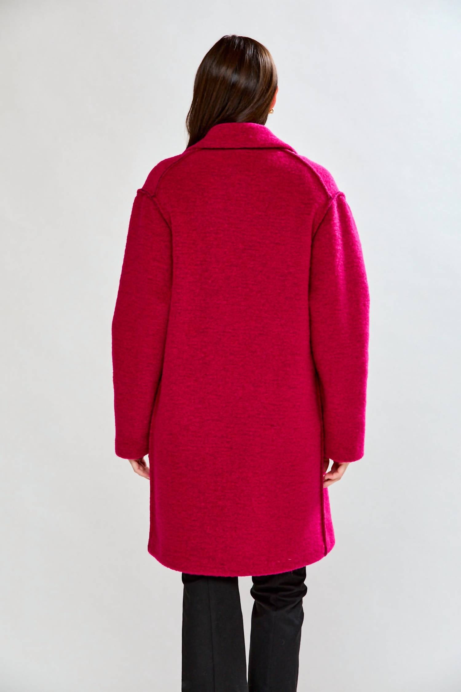 SARA CAMPBELL Chloe Dropped Shoulder Coat in fuchsia - women's jacket - detail view