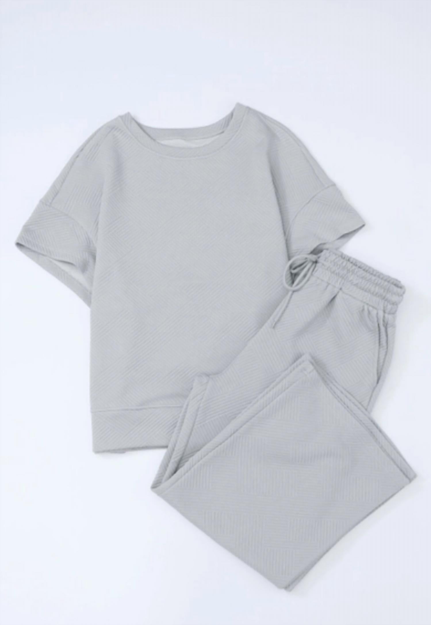 Aapparella Textured T-shirt And Pant Set in gray - women's sleepwear - view 5