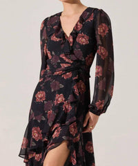 ASTR Corrina Floral Ruffle Maxi Dress in black 1 - women's dress - view 4