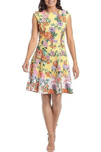 London Times - Cap Sleeve Floral Fit & Flare Dress