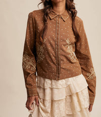 Listicle Caspia Embroidered Western Shirt in brown - women's blouse - view 4