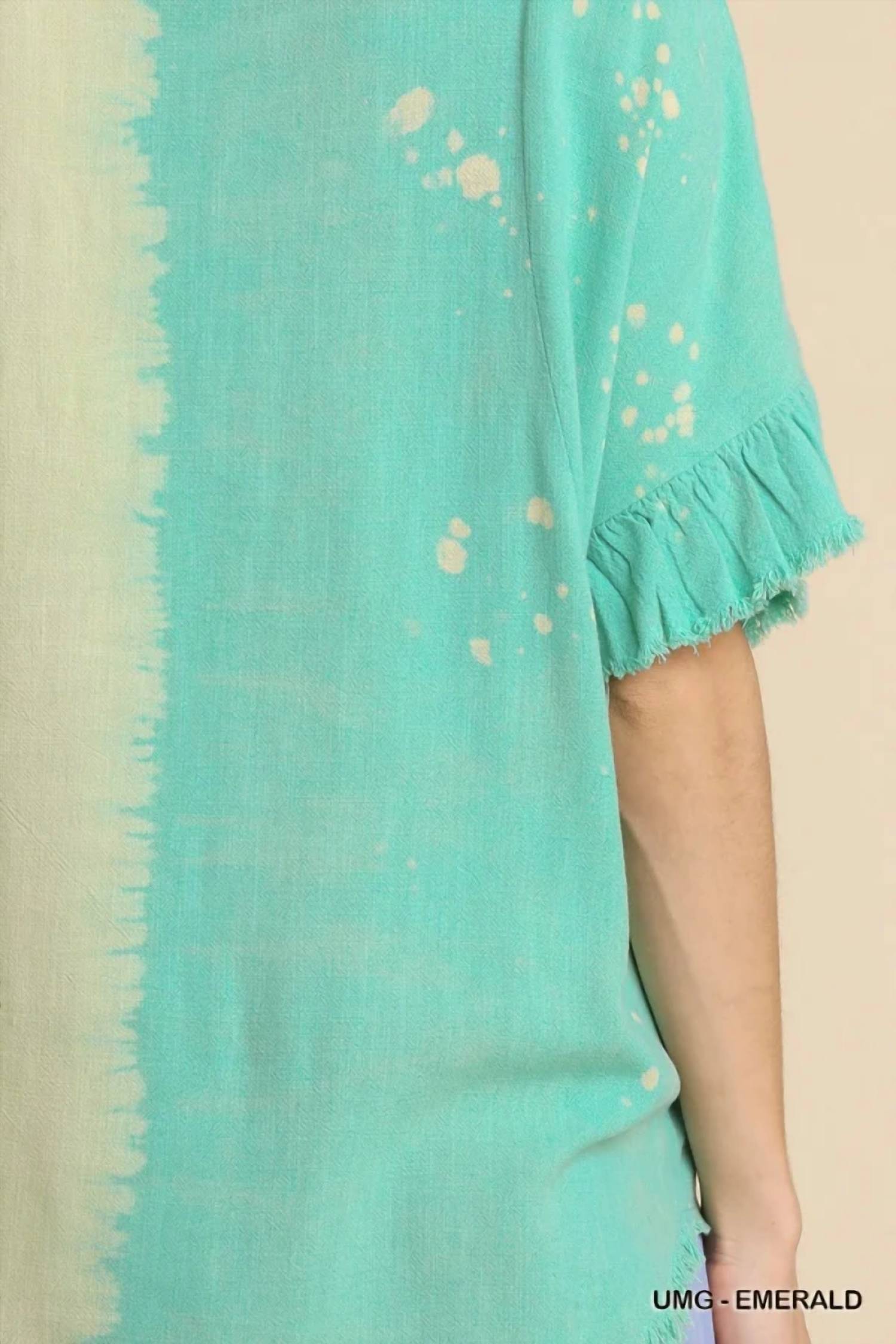 Umgee - Dip Dye Ruffle Sleeve Top