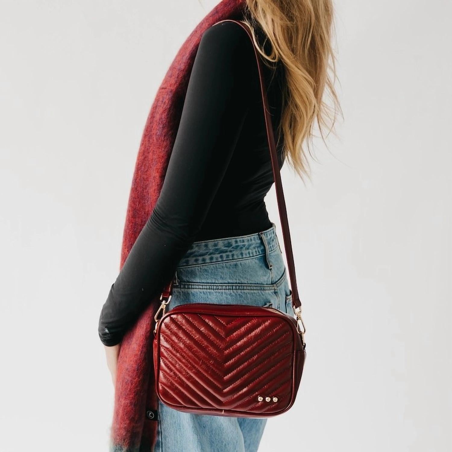 Pretty Simple - Women's Coco Chevron Quilted Camera Crossbody Bag