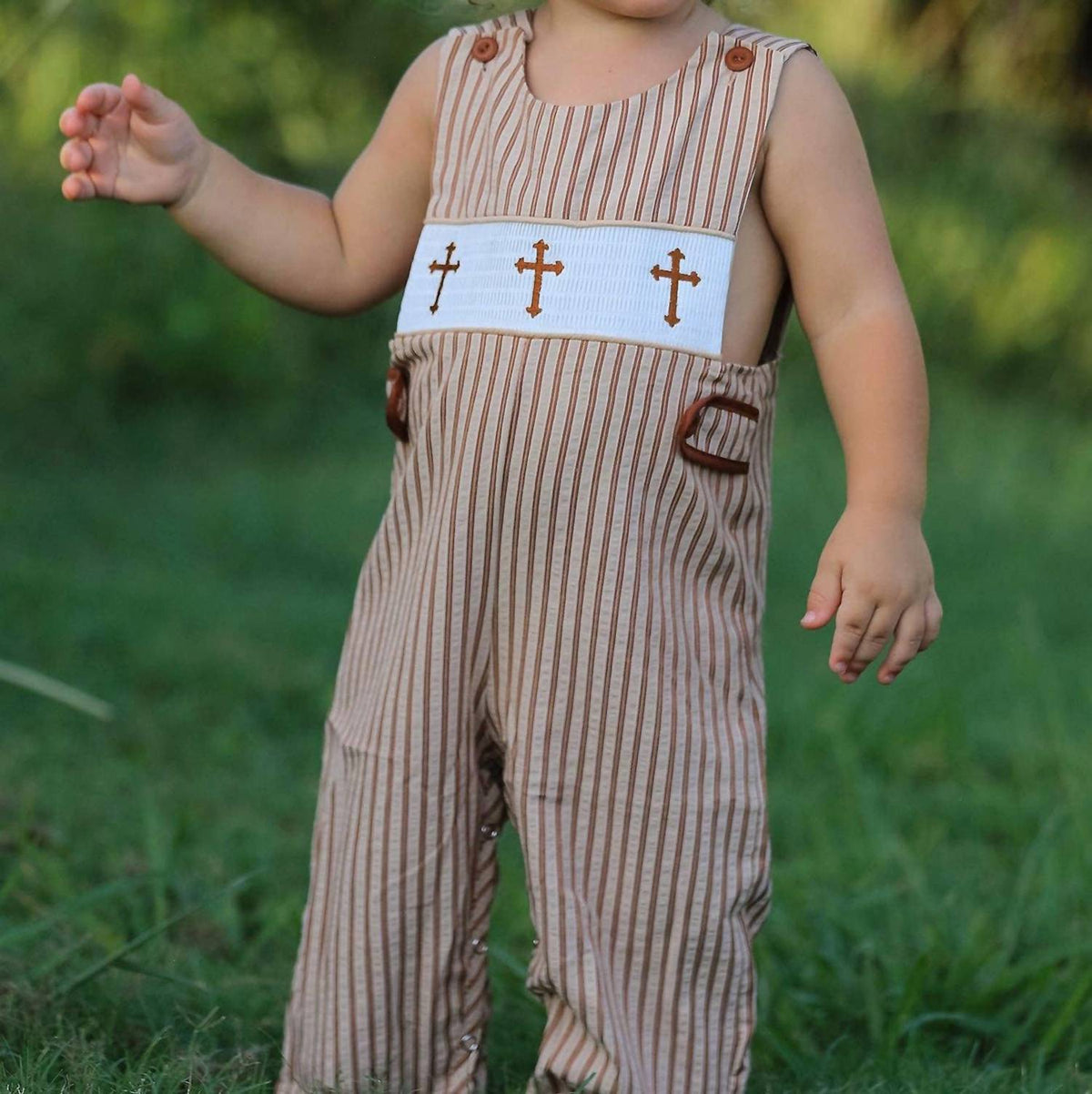 Rylee Faith Designs - Boys Stripe Smocked Church Christ Bishop Christening Romper