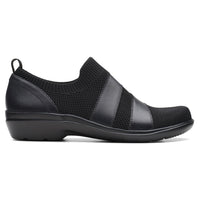 Clarks Women's Sashlyn Edge Loafer in black knit - women's flats - detail view