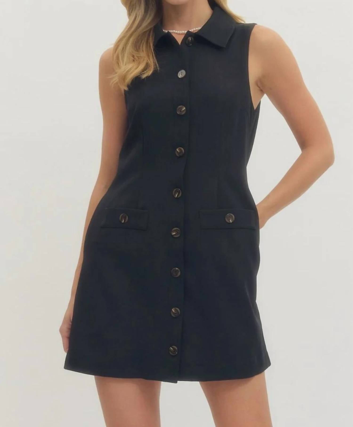 Entro - Solid Sleeveless Mini Button Dress