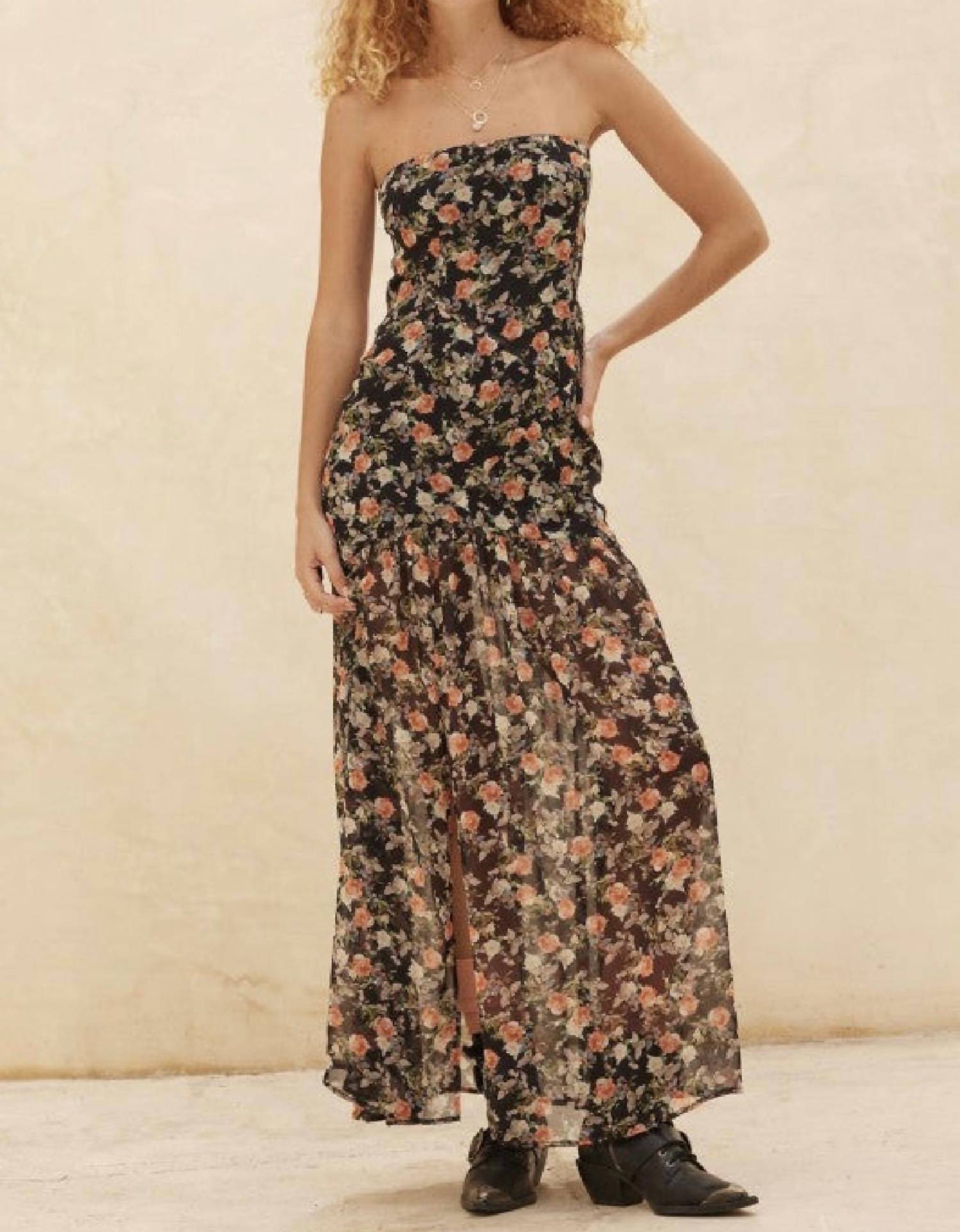 Promesa - Floral Chiffon Strapless Maxi Dress