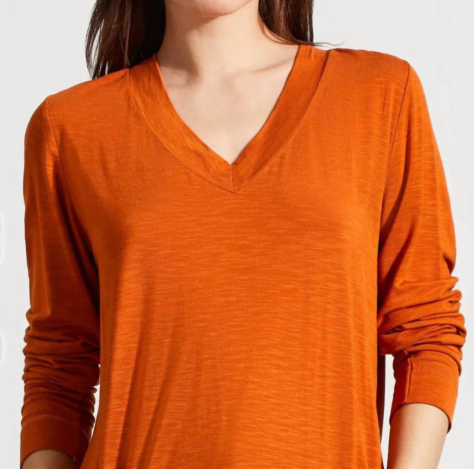 Tribal - Women's Long Sleeve V-neck Top With Side Slits