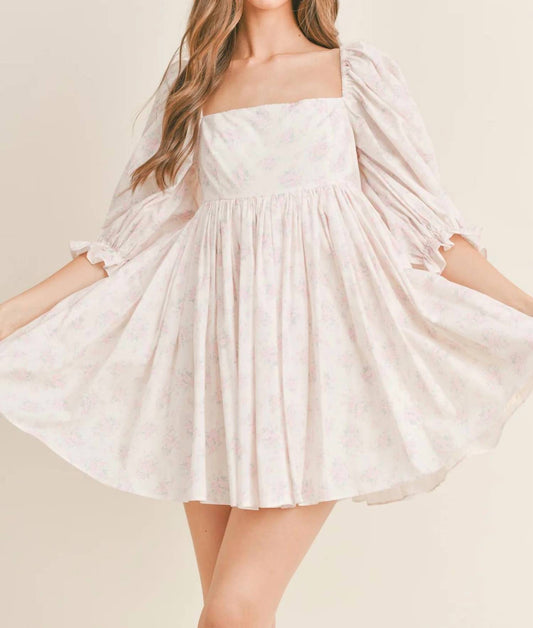 Mable - FLORAL PRINT PUFF SLEEVE SQUARE NECK MINI DRESS