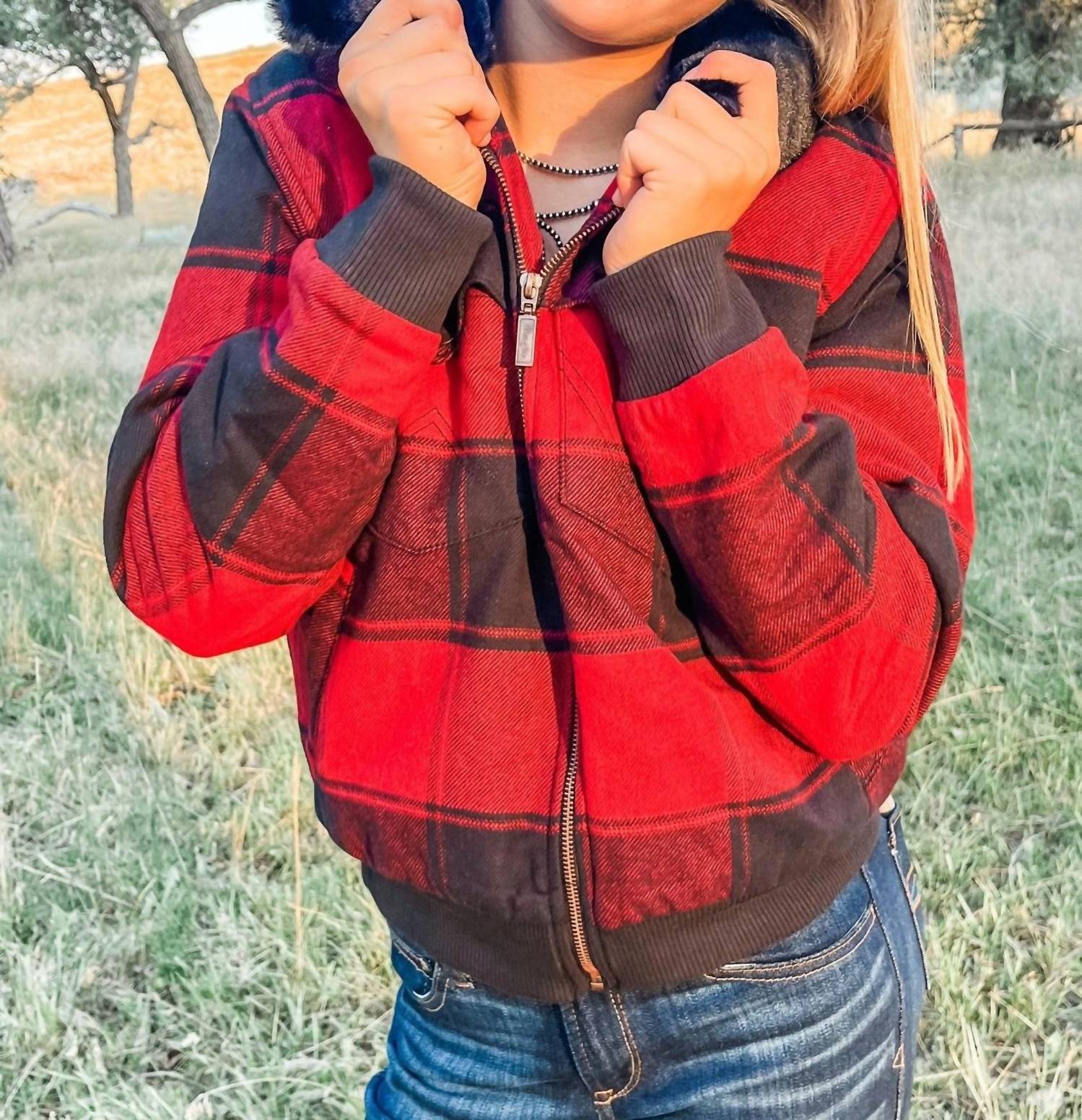 Wrangler Buffalo Plaid Bomber Jacket in black red - women's jacket - view 4