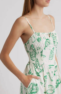 MOON RIVER Doodle Line Midi Dress in green multi - women's dress - alternate view