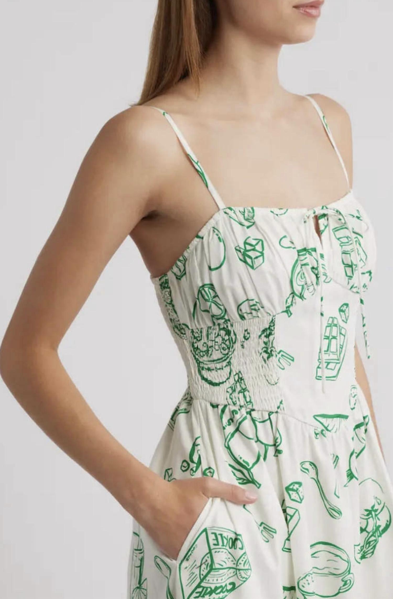 MOON RIVER Doodle Line Midi Dress in green multi - women's dress - alternate view
